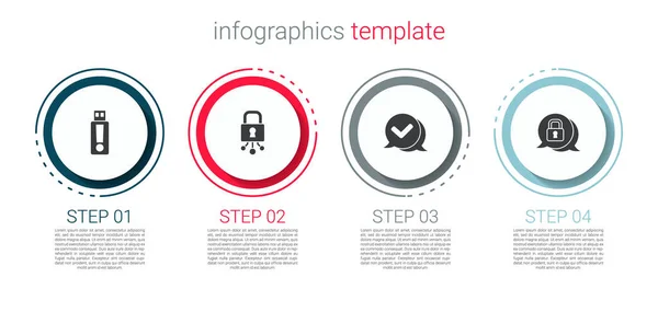 Setzen Sie Usb Stick Cyber Sicherheit Häkchen Sprechblase Und Geschäftsinfografische — Stockvektor