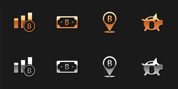 Set Pie Diagramm Infografik Bitcoin Kryptowährung Bitcoin Und Sparschwein Symbol — Stockvektor