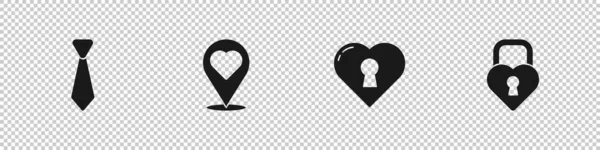 设置领带 位置与心脏 心脏钥匙孔和城堡的形状图标 — 图库矢量图片