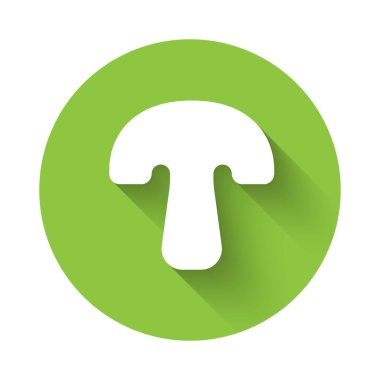 Uzun gölgeli beyaz mantar ikonu. Yeşil daire düğmesi. Vektör.