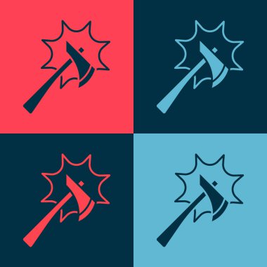 Pop Art İtfaiyecisi balta simgesi renk arkaplanında izole edildi. Yangın baltası. Vektör.