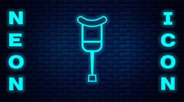 Gloeiende Neon Kruis Krukken Pictogram Geïsoleerd Baksteen Muur Achtergrond Apparatuur — Stockvector