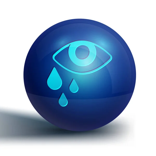 Blue Tear Huilen Oog Pictogram Geïsoleerd Witte Achtergrond Blauwe Cirkel — Stockvector