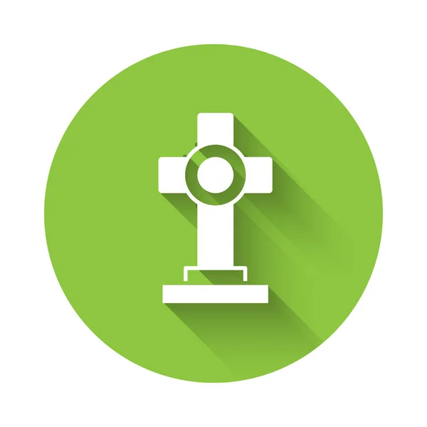 Λευκός Τάφος Σταυρωτή Εικόνα Απομονωμένη Μεγάλη Σκιά Πράσινο Κουμπί Κύκλου — Διανυσματικό Αρχείο