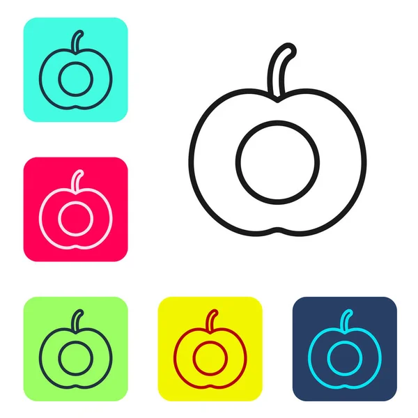 Schwarze Linie Pfirsichfrucht Oder Nektarine Mit Blattsymbol Auf Weißem Hintergrund — Stockvektor