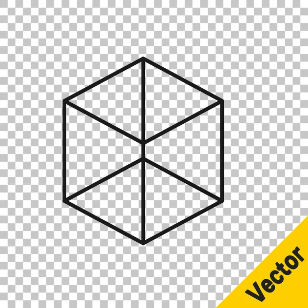 Línea Negra Figura Geométrica Icono Cubo Aislado Sobre Fondo Transparente — Vector de stock