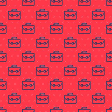 Mavi çizgi evrak çantası simgesi kırmızı arkaplanda izole edilmiş. İş ilanı. İş portföyü. Vektör.