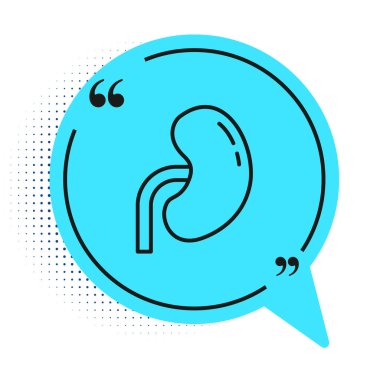 Siyah çizgi insan böbreği ikonu beyaz arka planda izole edilmiş. Mavi konuşma balonu sembolü. Vektör.