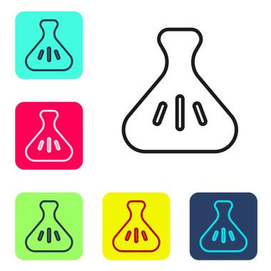 Beyaz arkaplanda siyah çizgi ikonu izole edildi. Geleneksel Çin yemeği. Renkli kare düğmelerle simgeleri ayarla. Vektör.