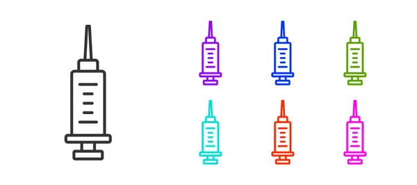 Icona Siringa Linea Nera Isolata Sfondo Bianco Siringa Vaccino Vaccinazione — Vettoriale Stock