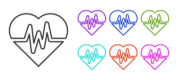 Ligne Noire Icône Fréquence Cardiaque Isolé Sur Fond Blanc Signe — Image vectorielle