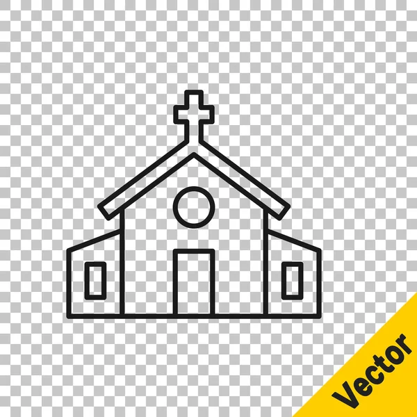 Black Line Church Building Icon Isolated Transparent Background Christian Church — Stock Vector