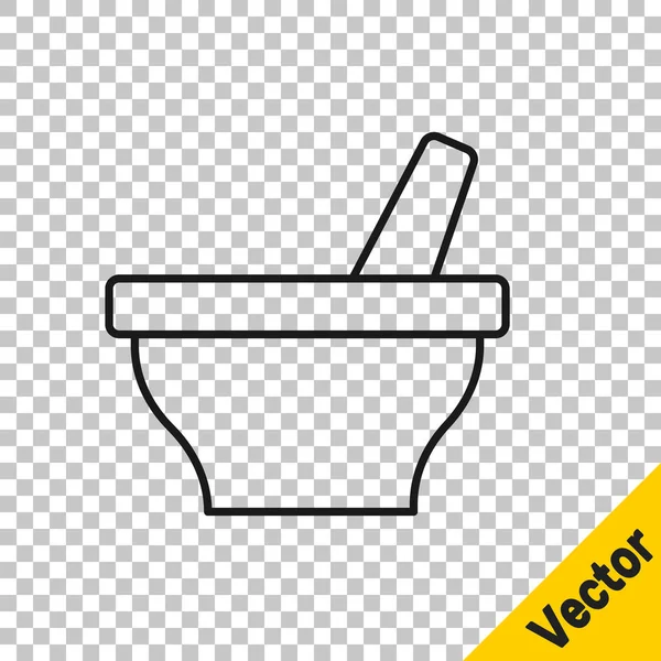 Línea Negra Icono Mortero Mortero Aislado Sobre Fondo Transparente Vector — Vector de stock