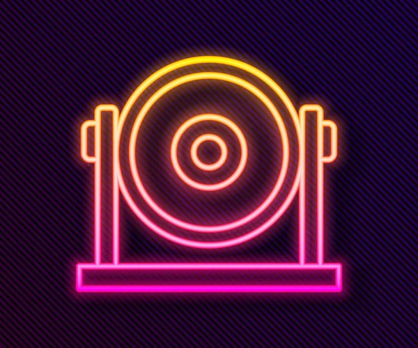 Leuchtende Neon Line Gong Musikinstrument Percussion Kreisförmige Metallscheibe Symbol Isoliert — Stockvektor