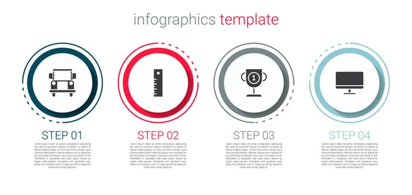 Set Schulbus Lineal Preisbecher Und Computerbildschirm Geschäftsinfografische Vorlage Vektor — Stockvektor