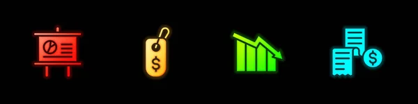 Zestaw Tablicy Diagramem Cena Tagu Dolara Spadek Wzrostu Finansowego Ikona — Wektor stockowy