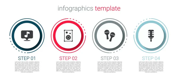 Definir Nota Musical Alto Falante Estéreo Maracas Microfone Modelo Infográfico — Vetor de Stock