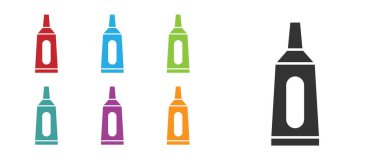 Siyah merhem krem tüp tıp ikonu beyaz arka planda izole edilmiş. Tüp, kap, diş macunu, krem rengi. Simgeleri renklendirin. Vektör.