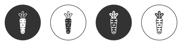 Icono Zanahoria Negra Aislado Sobre Fondo Blanco Botón Círculo Vector — Vector de stock