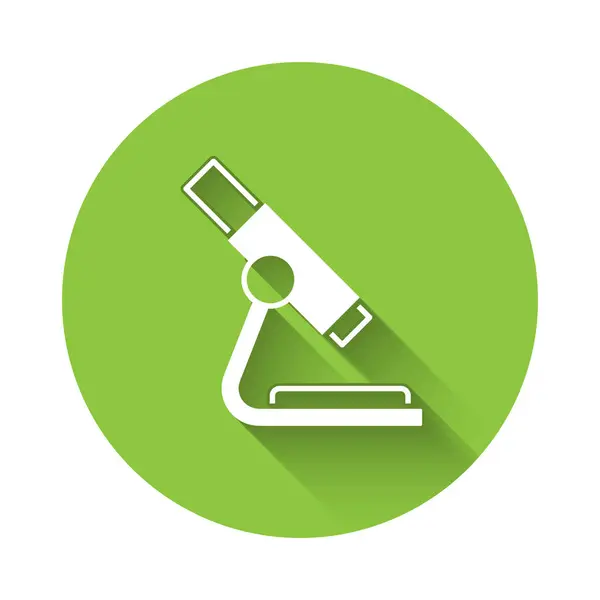 Biała Ikona Mikroskopu Odizolowana Długim Cieniem Chemia Instrument Farmaceutyczny Narzędzie — Wektor stockowy