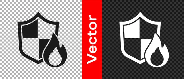 Icono Escudo Protección Fuego Negro Aislado Sobre Fondo Transparente Concepto — Vector de stock