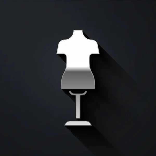 Silberne Schaufensterpuppe Symbol Isoliert Auf Schwarzem Hintergrund Schneiderpuppe Langer Schatten — Stockvektor