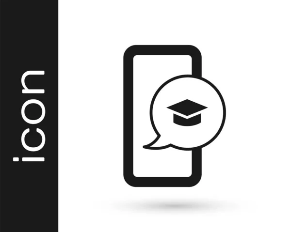 Black Graduation Cap Screen Smartphone Icon Isolated White Background Online — Stock Vector