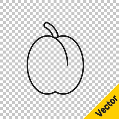 Şeffaf arkaplanda siyah çizgi erik meyvesi simgesi izole edildi. Vektör.