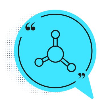 Siyah çizgi Molekül simgesi beyaz arkaplanda izole edildi. Kimya moleküllerinin yapısı, fen öğretmenlerinin yenilikçi eğitim posteri. Mavi konuşma balonu sembolü. Vektör.