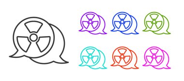 Siyah çizgi Radyoaktif simgesi beyaz arkaplanda izole edildi. Radyoaktif zehirli sembol. Radyasyon tehlikesi işareti. Simgeleri renklendirin. Vektör.