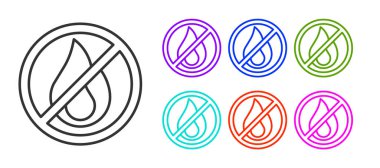 Beyaz arkaplanda siyah çizgi yok. Ateş simgesi yok. Yangın yasağı ve yasak. Simgeleri renklendirin. Vektör.