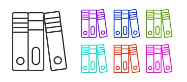 Beyaz arkaplanda siyah çizgi ofis dosyaları ve belge simgesi izole edildi. Ofis dosyaları. Dosya arşivleme işareti. Simgeleri renklendirin. Vektör.