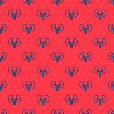 Mavi çizgi insan böbreği ikonu kırmızı arka planda izole edilmiş kusursuz desen. Vektör.