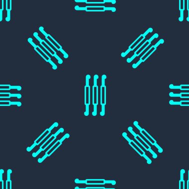 Yeşil çizgi örgü kancası ikonu mavi arka planda izole edilmiş pürüzsüz desen. Örgü kancası. Vektör.