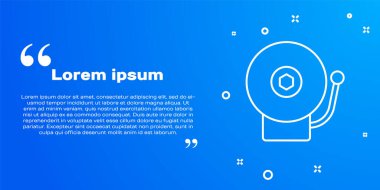 Beyaz çizgi alarm zili simgesi mavi arkaplanda izole edildi. Alarm sembolü, servis zili, el zili işareti, uyarı sembolü. Vektör.