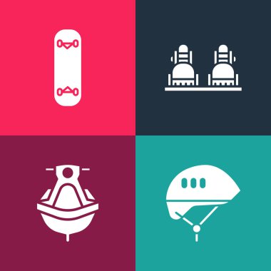 Pop Art Bisiklet Kaskı, Jet Ski, Snowboard ve Kaykay numaralarının ikonunu ayarla. Vektör.