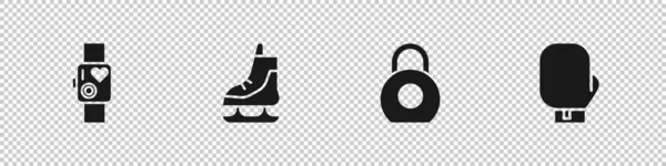 心拍数 スケート ケトルベル ボクシンググローブアイコンを示すスマートウォッチを設定します ベクトル — ストックベクタ