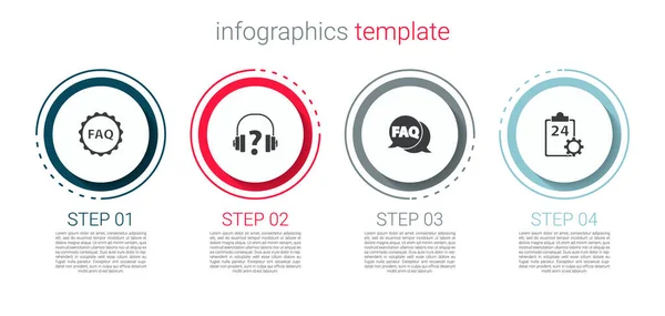 Set Label Mit Text Faq Kopfhörer Sprechblase Und Checkliste Stunden — Stockvektor