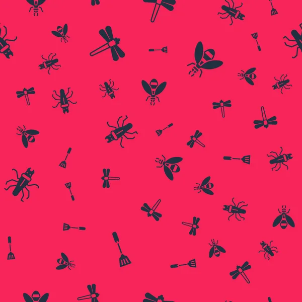 Set Fly Swatter Dragonfly Termite Och Bee Sömlöst Mönster Vektor — Stock vektor