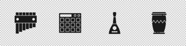 Pan flütü, davul makinesi, Balalaika ve ikonu hazırlayın. Vektör.