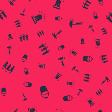 Yangın kovasını, alarm zilini, Orman ve İtfaiyeci baltasını kusursuz şekilde yerleştirin. Vektör.