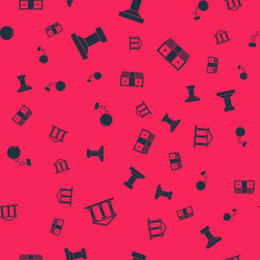 Adliye binası binası, Stamp, Ball 'u zincirle ve rüşvet parasını pürüzsüz şablona ayarla. Vektör.