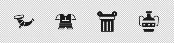 Set Hunting Horn Body Armor Ancient Column Amphorae Icon Vector — Stock Vector
