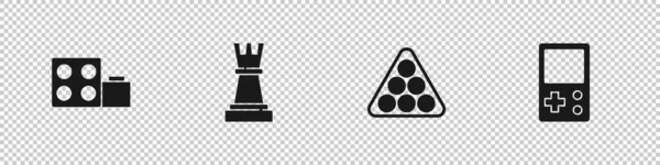 Set Spielzeug Bausteine Schach Billardkugeln Dreieck Und Tetris Symbol Vektor — Stockvektor