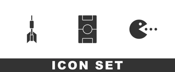 Establecer Flecha Dardo Mesa Hockey Pacman Con Comer Icono Vector — Vector de stock