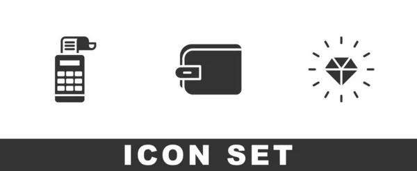 Set Kassa Machine Portemonnee Diamond Icoon Vector — Stockvector