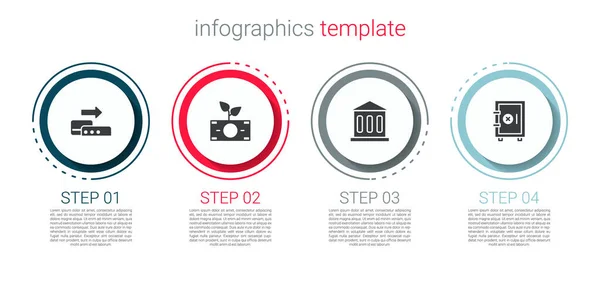 Pos Terminal Geld Pflanzen Den Topf Bankgebäude Und Safe Geschäftsinfografische — Stockvektor
