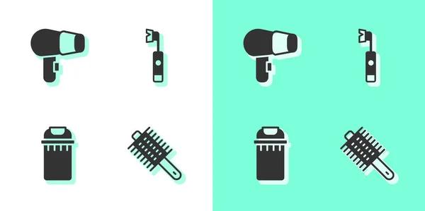 Set Haarborstel Droger Prullenbak Elektrische Tandenborstel Pictogram Vector — Stockvector