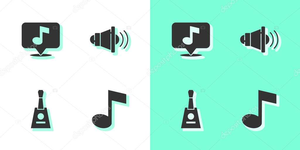 Set Music note, tone, Musical, Balalaika and Speaker volume icon. Vector.