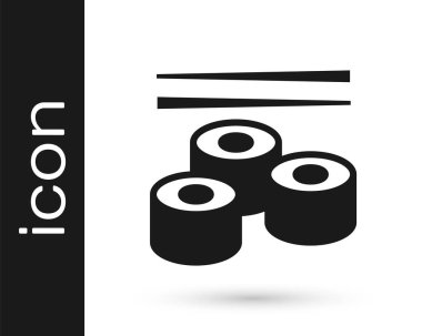 Siyah suşi simgesi beyaz arkaplanda izole edilmiş. Geleneksel Japon yemekleri. Vektör.